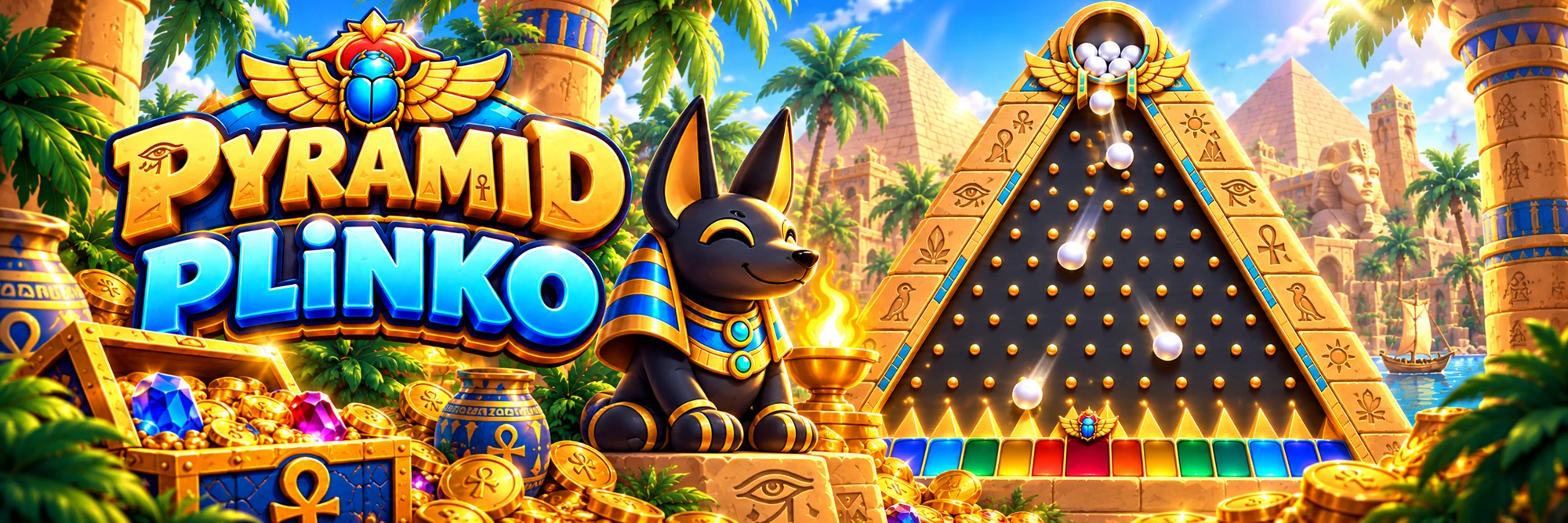 Pyramid Plinko: a golden Egyptian world, Anubis and a pyramid-shaped Plinko board
